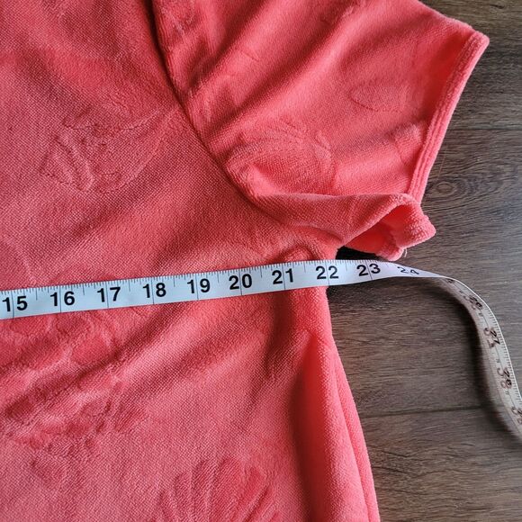 Womens ADONNA Terry cloth Zip Cover Up Robe L Coral Turtle Shells Print Pockets - Picture 11 of 13